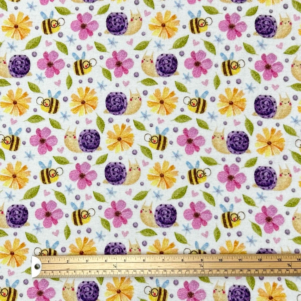 Bee And Snail Garden Brushed Cotton Fabric 2 Bee And Snail Garden Brushed Cotton Fabric - Image 2