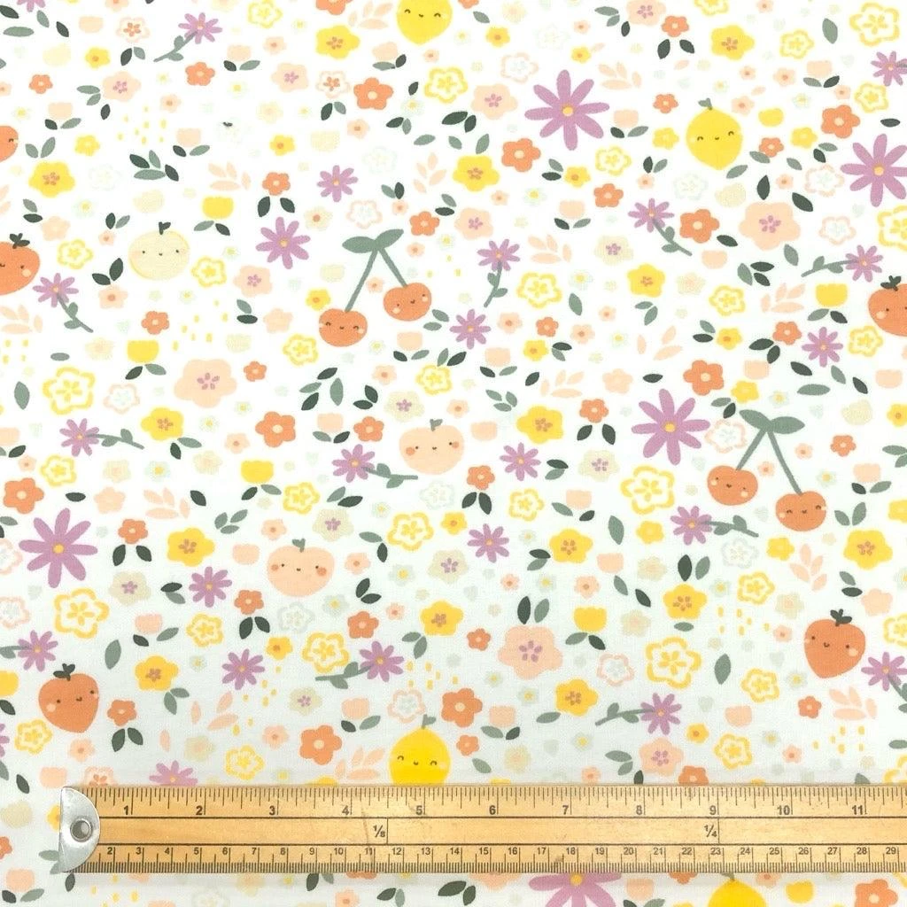 Cute Fruits And Flowers Organic Sweatshirt Fabric 2 Cute Fruits And Flowers Organic Sweatshirt Fabric - Image 2