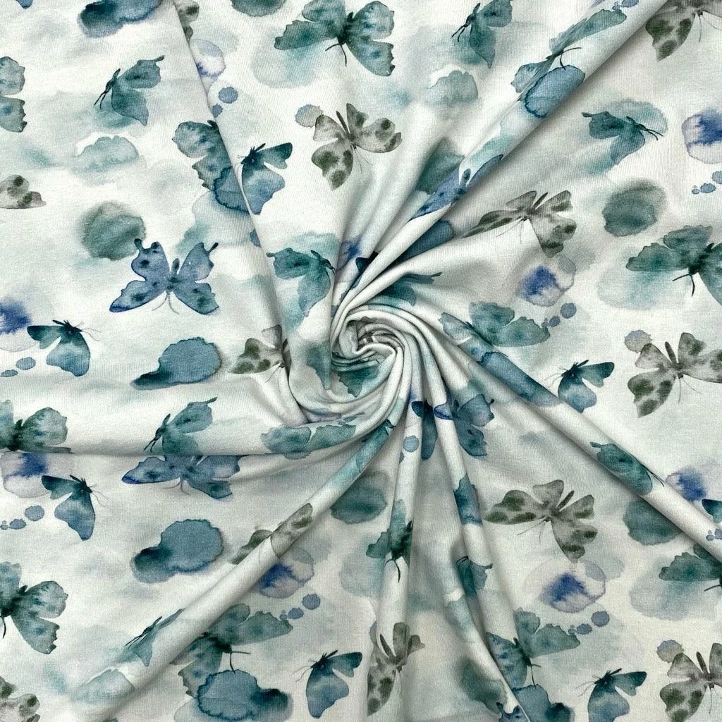 Butterflies On White Organic Cotton Jersey Fabric 4 Butterflies On White Organic Cotton Jersey Fabric - Image 4