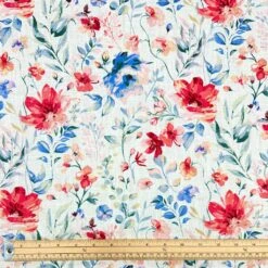 Coral And Blue Flowers Linen Blend Fabric -Ernst Fabric Store B19B8CB5 6689 4603 9C0D 6693E09365AF