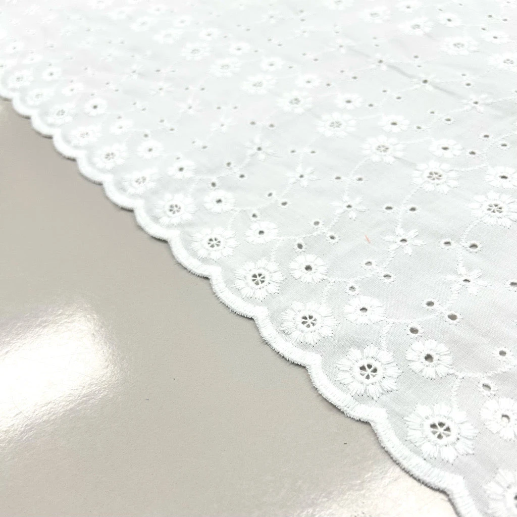 Ethereal Blossom White Embroidered Cotton Fabric #14 4 Ethereal Blossom White Embroidered Cotton Fabric #14 - Image 4