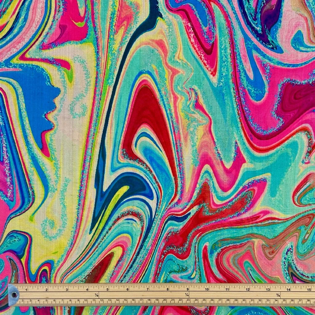 Colourful Marble Faux Silk Fabric 2 Colourful Marble Faux Silk Fabric - Image 2