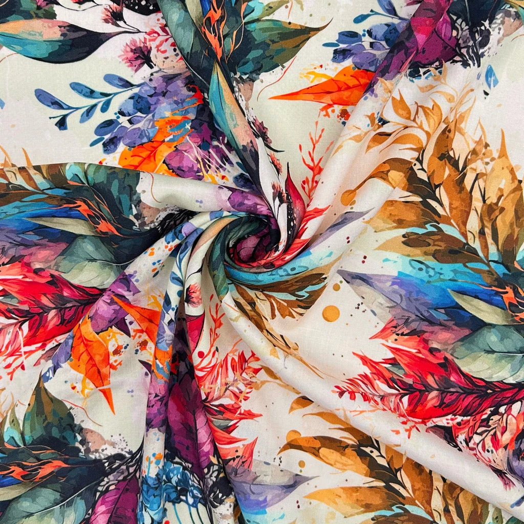 Colourful Leaves Viscose Poplin Fabric 3 Colourful Leaves Viscose Poplin Fabric - Image 3