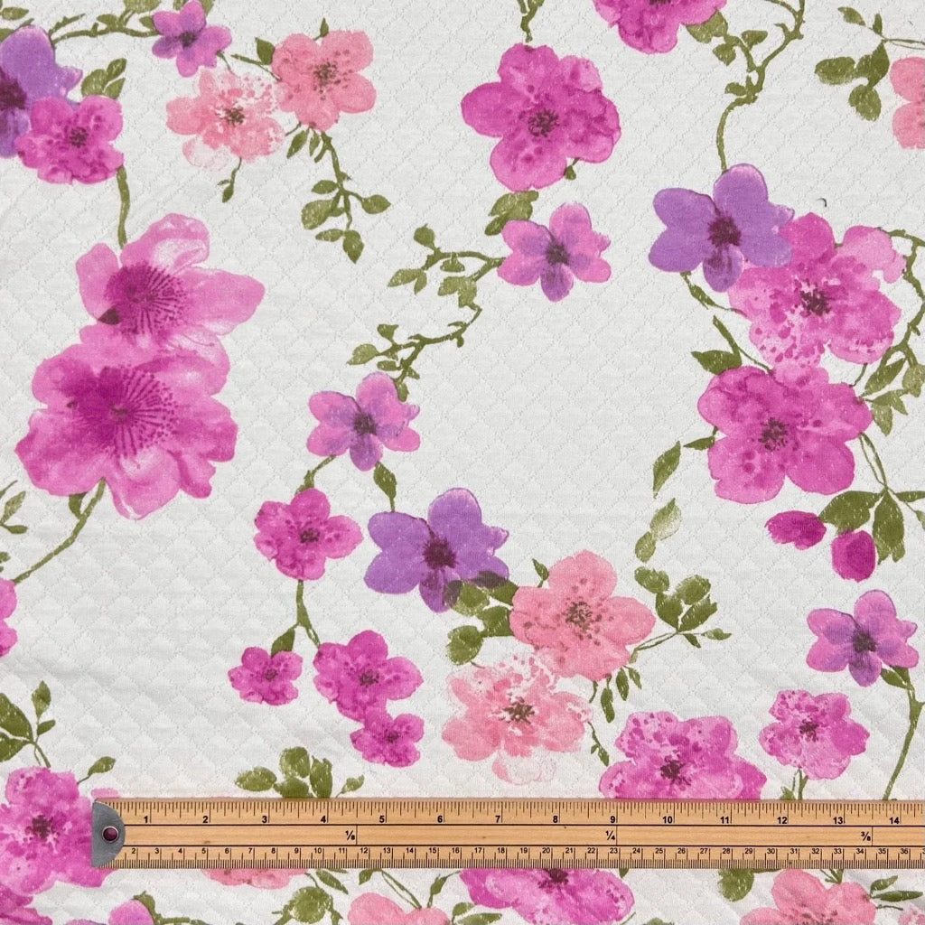Purple Floral Quilted Cotton Fabric 2 Purple Floral Quilted Cotton Fabric - Image 2