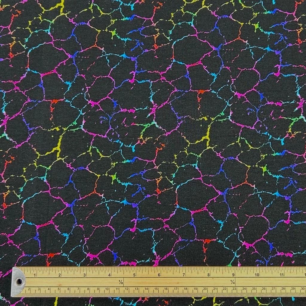 Multicoloured Lightning Effect On Black French Terry Fabric 2 Multicoloured Lightning Effect On Black French Terry Fabric - Image 2