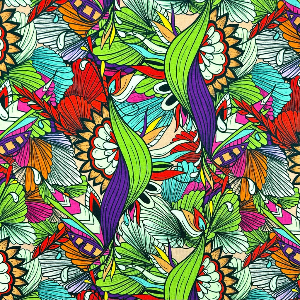 Painted Paradise Viscose Jersey Fabric 1 Painted Paradise Viscose Jersey Fabric