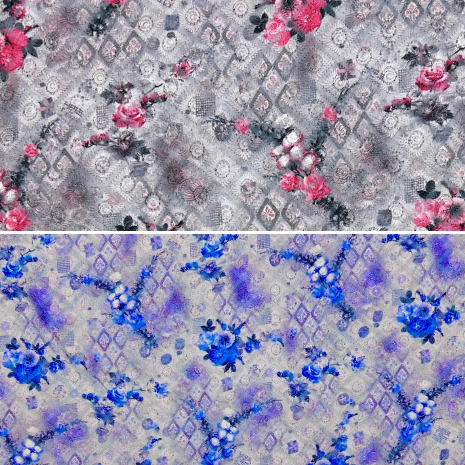 Rose Garden Digital Embroidered Polycotton Fabric 1 Rose Garden Digital Embroidered Polycotton Fabric