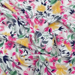 Pink And Yellow Floral On White Viscose Challis Fabric -Ernst Fabric Store C74E3146 7145 449D 99F4 85ACF4B80112
