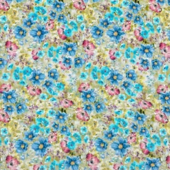 Blue And Pink Garden Viscose Challis Fabric