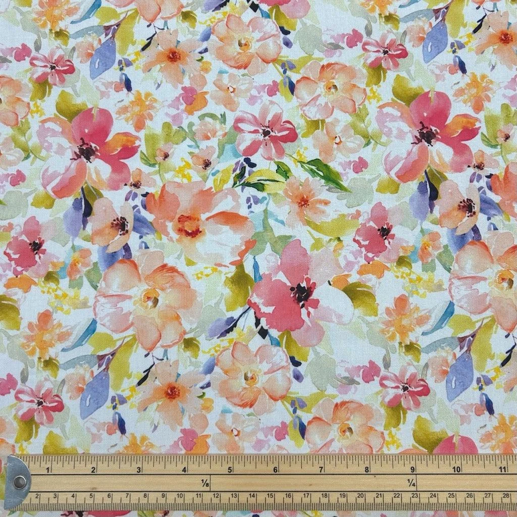 Summer Garden On White Viscose Challis Fabric 2 Summer Garden On White Viscose Challis Fabric - Image 2