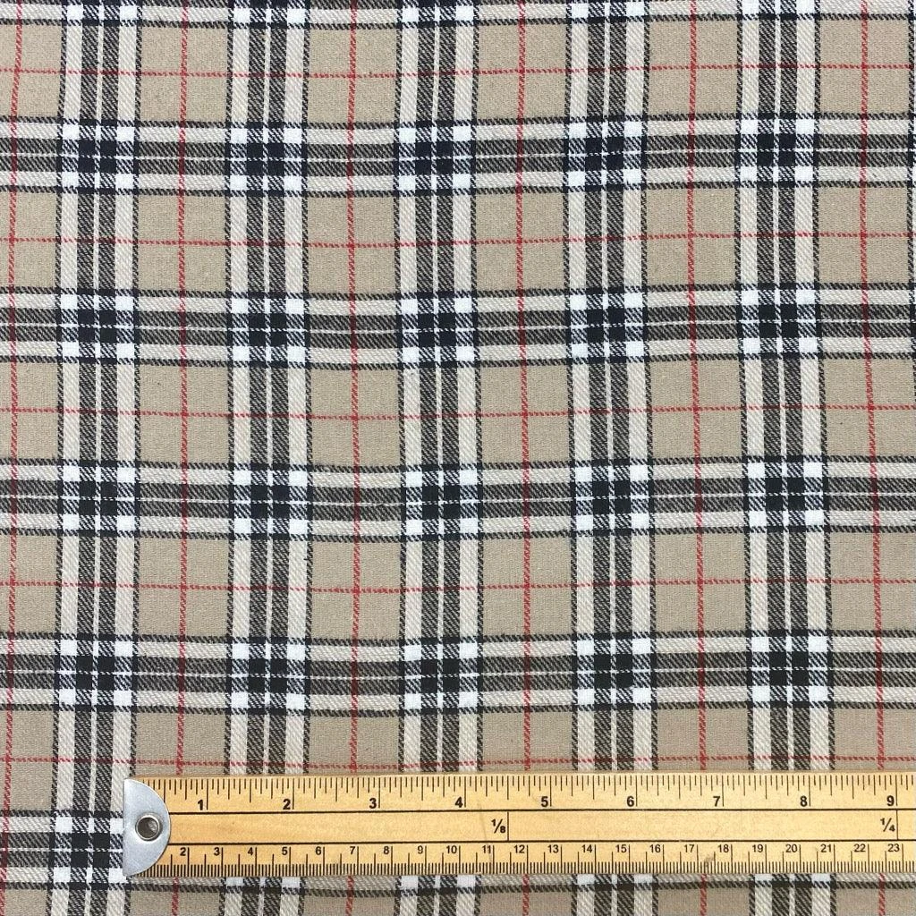 Beige Checkered Design Brushed Cotton Fabric 2 Beige Checkered Design Brushed Cotton Fabric - Image 2