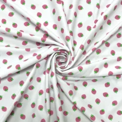 1 Mini Strawberries On White Lycra Spandex Fabric