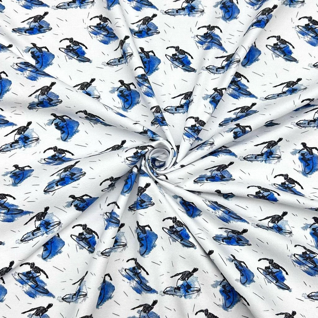Blue Surfers Cotton Jersey Fabric 3 Blue Surfers Cotton Jersey Fabric - Image 3