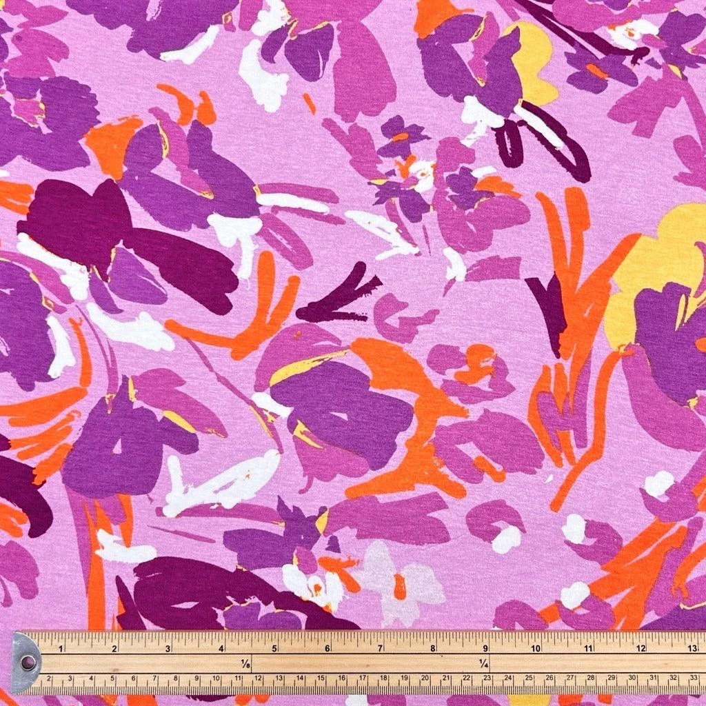 Purple Painted Floral Viscose Jersey Fabric 2 Purple Painted Floral Viscose Jersey Fabric - Image 2