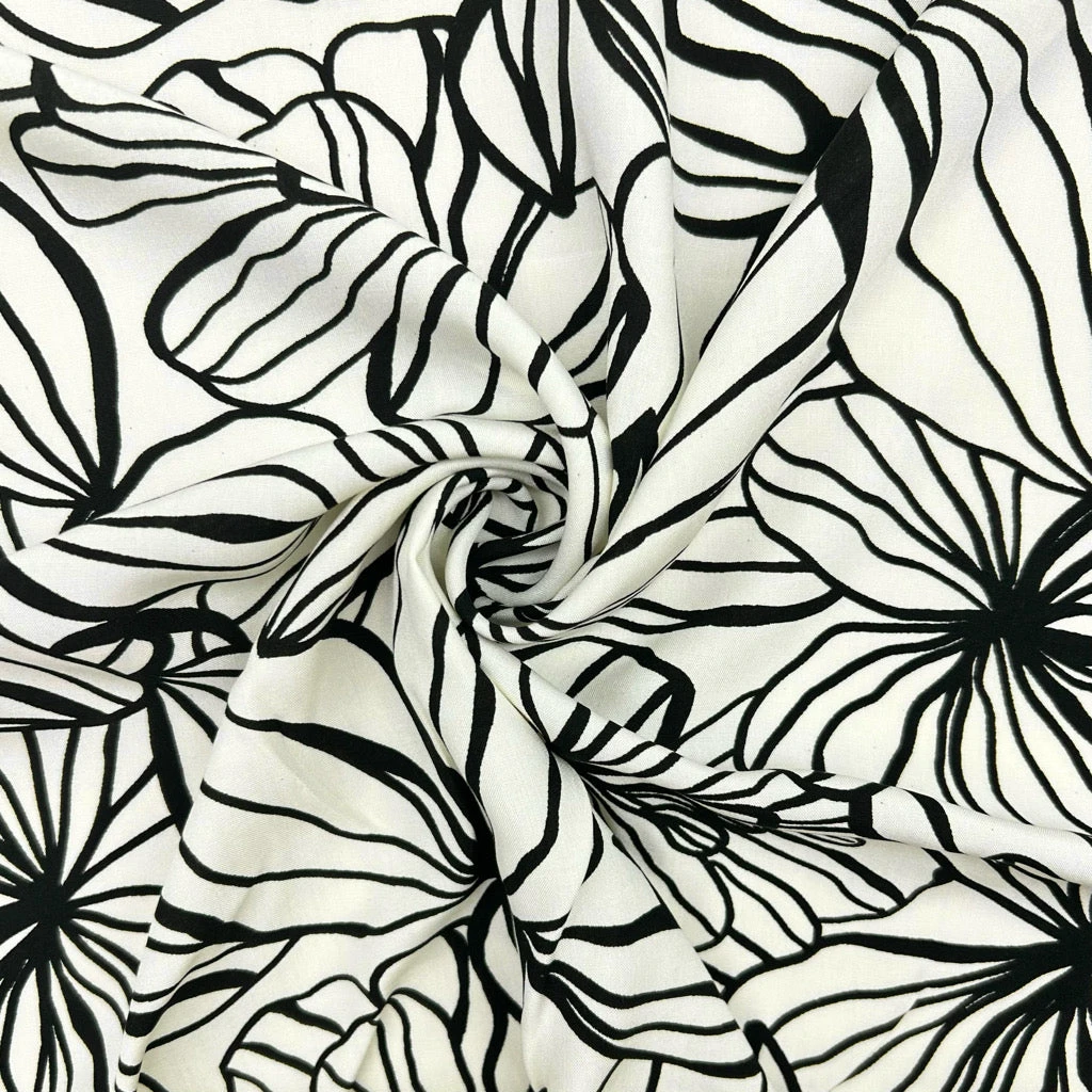 Sketch Bloom On Ivory Viscose Poplin Fabric 2 Sketch Bloom On Ivory Viscose Poplin Fabric - Image 2