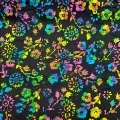 Multicoloured Flowers On Black Cotton Batik Fabric