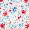 Coral And Blue Flowers Linen Blend Fabric