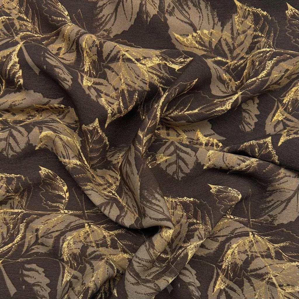 Brown Leaves Polyester Crepe Fabric 3 Brown Leaves Polyester Crepe Fabric - Image 3