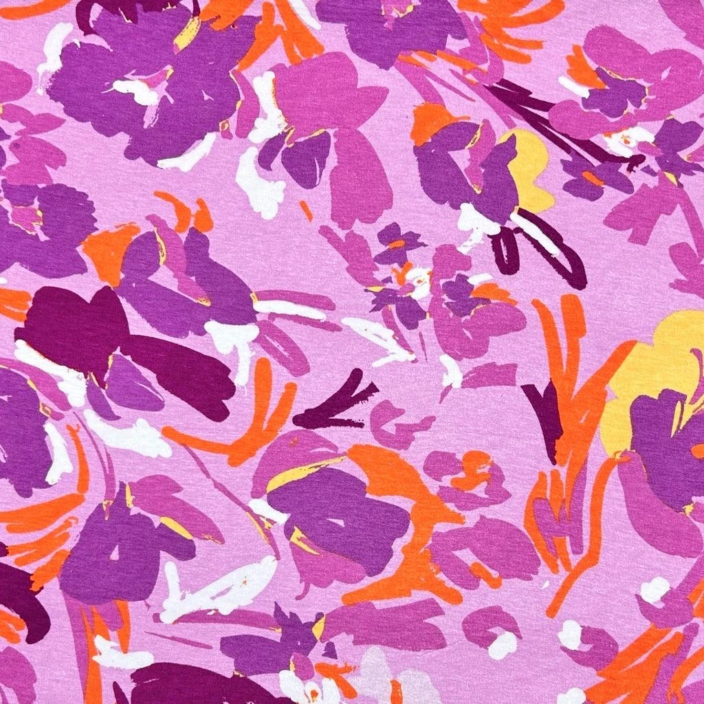 Purple Painted Floral Viscose Jersey Fabric 1 Purple Painted Floral Viscose Jersey Fabric