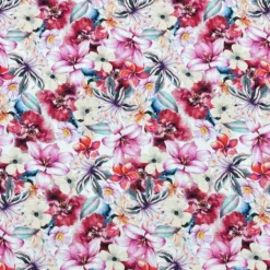 Pink Flower Haven Viscose Challis Fabric