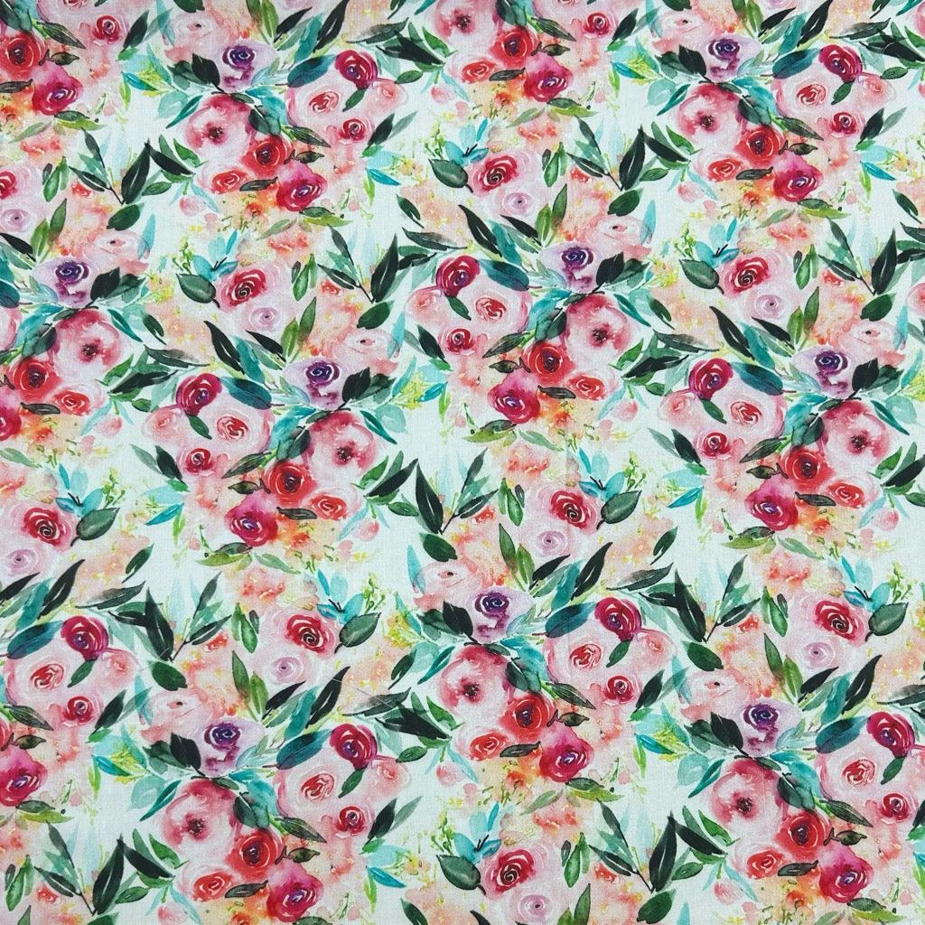 Rose Garden Viscose Challis Fabric 1 Rose Garden Viscose Challis Fabric