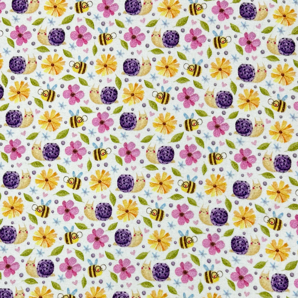 Bee And Snail Garden Brushed Cotton Fabric 1 Bee And Snail Garden Brushed Cotton Fabric