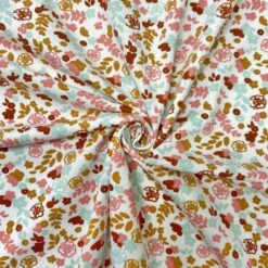 Mini Cartoon Flowers On White Cotton Jersey Fabric
