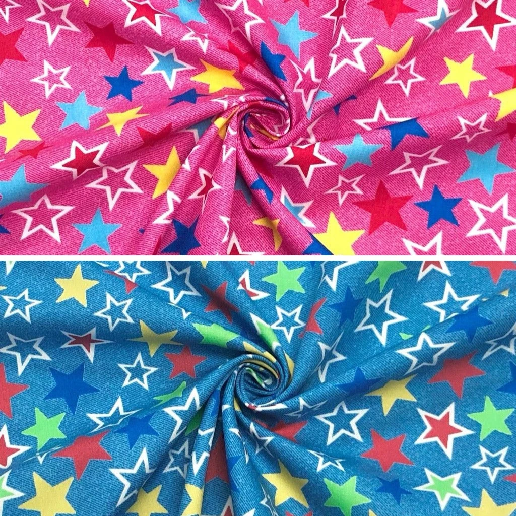 Stars On Denim Look Rose & Hubble Cotton Poplin Fabric 1 Stars On Denim Look Rose & Hubble Cotton Poplin Fabric