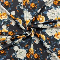 Orange & Ivory Floral French Terry Fabric