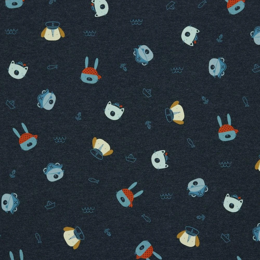 Cute Animal Pirates Cotton Mix Jersey Fabric 2 Cute Animal Pirates Cotton Mix Jersey Fabric - Image 2