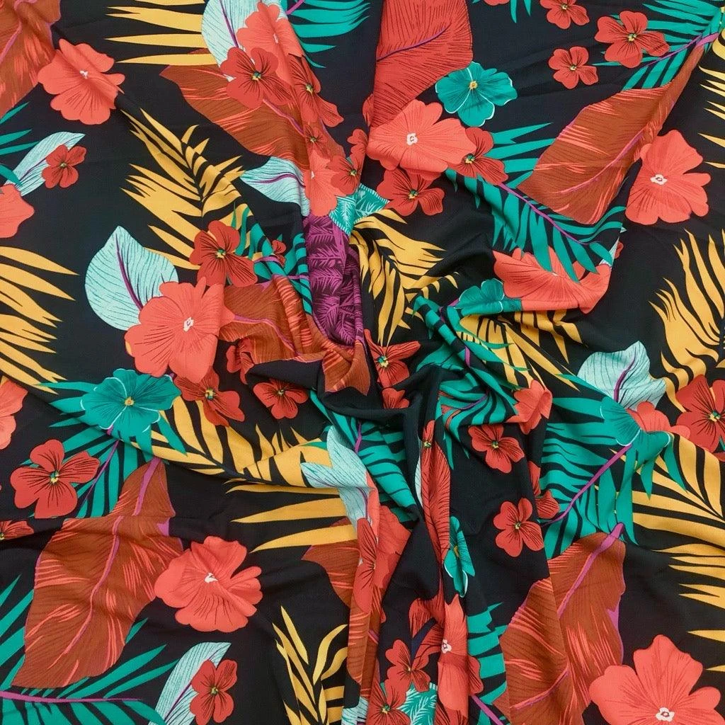 Large Tropical Flowers And Leaves Crepe Fabric 3 Large Tropical Flowers And Leaves Crepe Fabric - Image 3