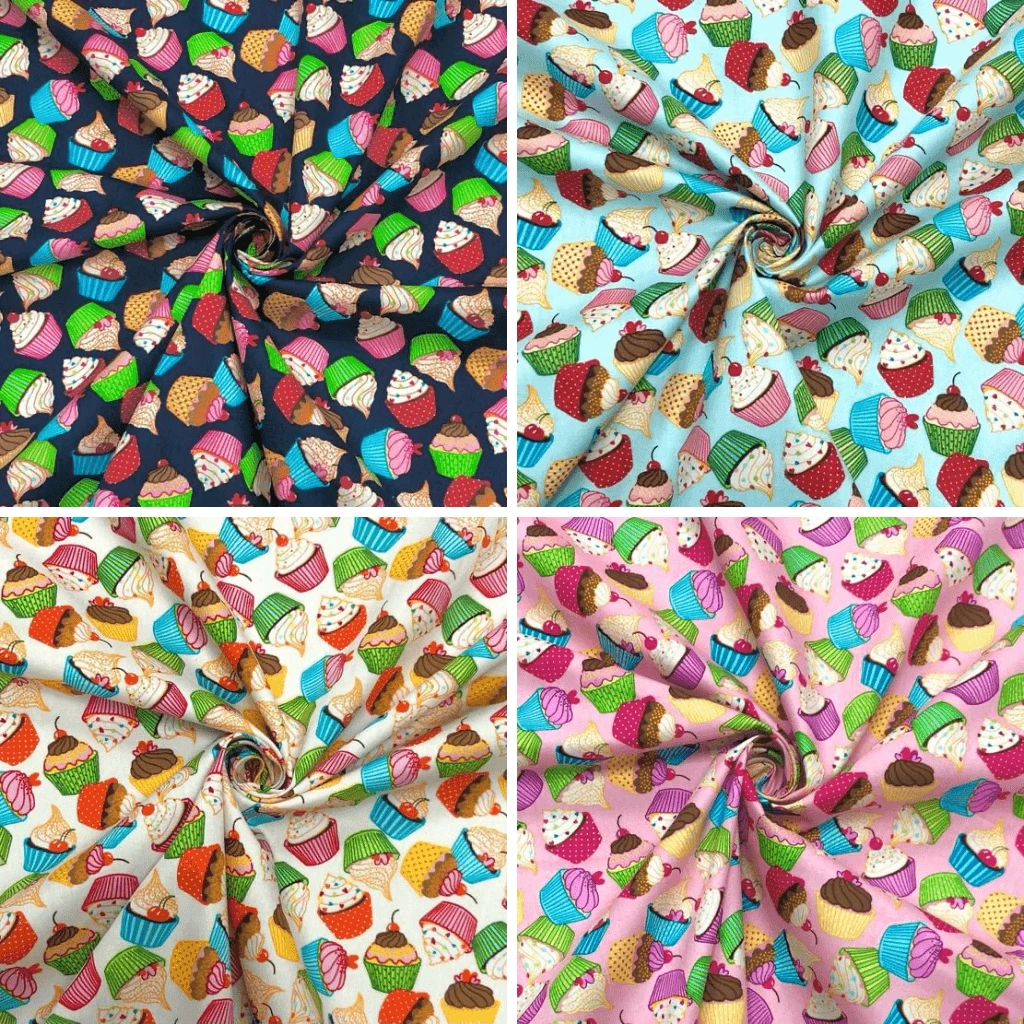 Cupcakes Rose & Hubble Cotton Poplin Fabric 1 Cupcakes Rose & Hubble Cotton Poplin Fabric