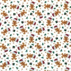 Baby Gingerbread Man On White Polycotton Fabric