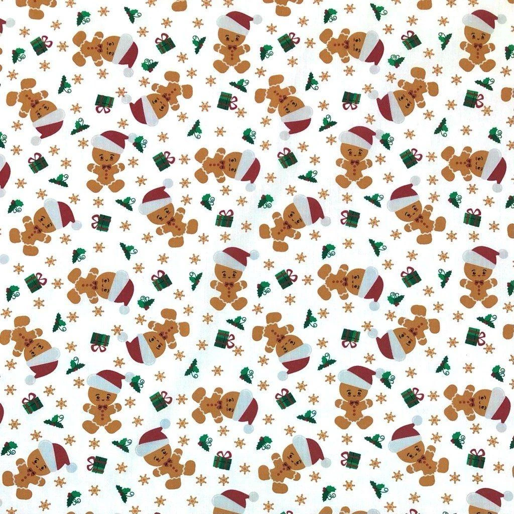 Baby Gingerbread Man On White Polycotton Fabric 1 Baby Gingerbread Man On White Polycotton Fabric