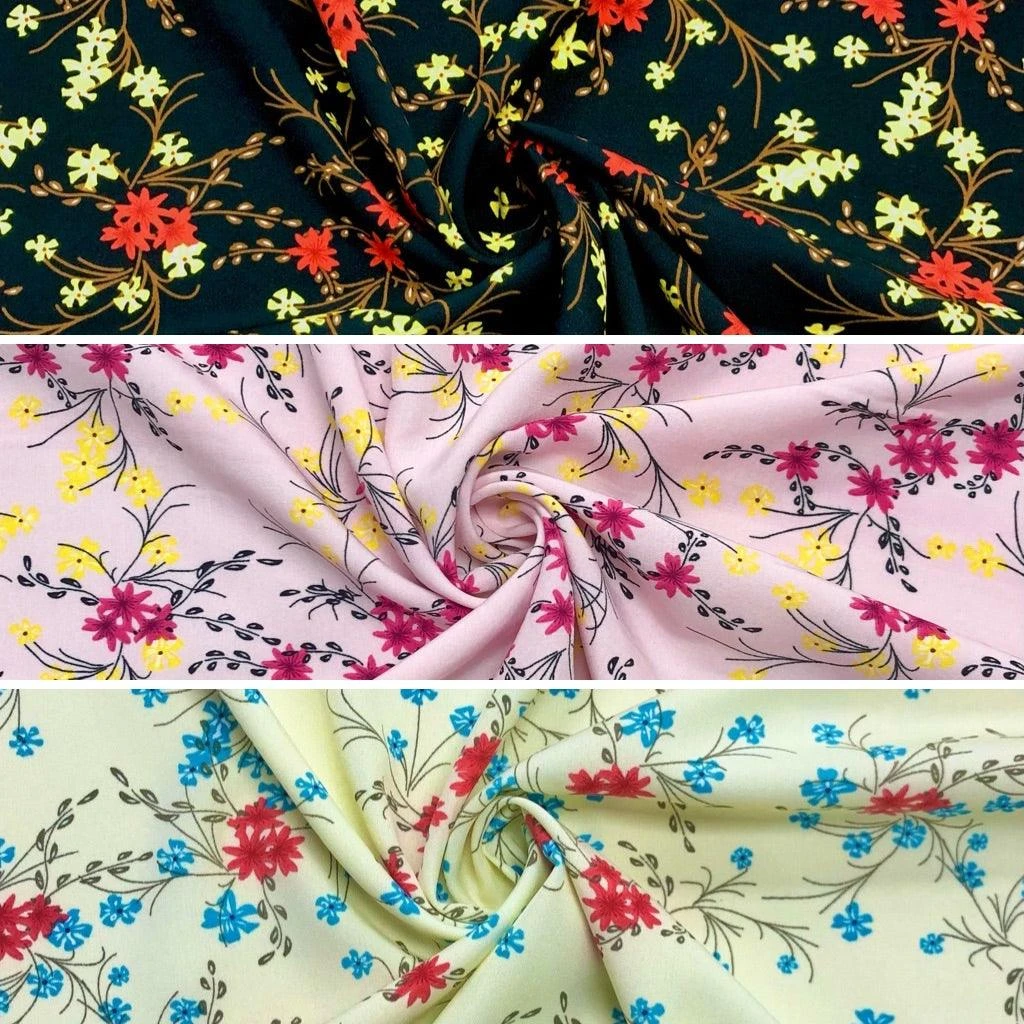 Two Colour Floral Crepe Fabric 1 Two Colour Floral Crepe Fabric