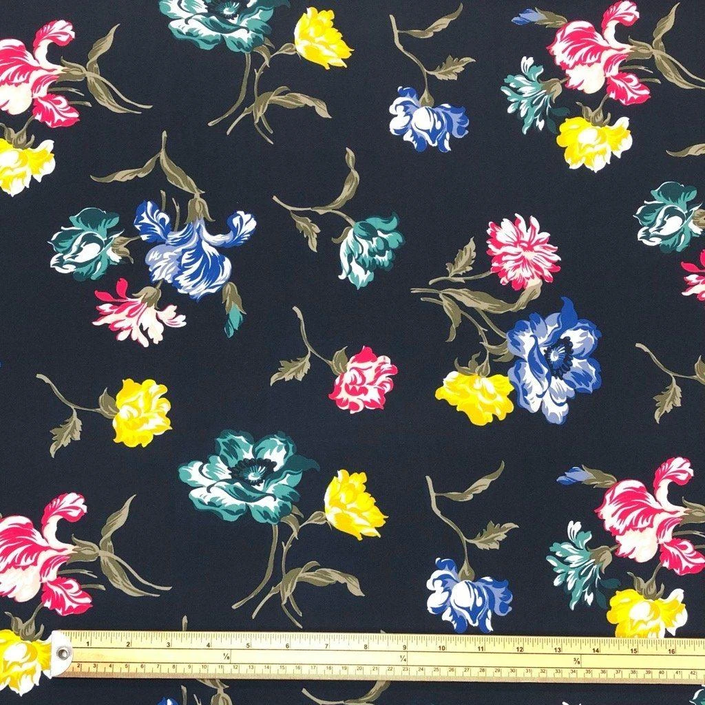 Multicolour Large Flowers On Dark Navy Lycra Spandex Fabric 80cm PANEL 2 Multicolour Large Flowers On Dark Navy Lycra Spandex Fabric 80cm PANEL - Image 2