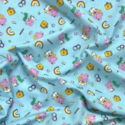 Peppa Pig On Sky Blue Cotton Fabric