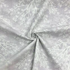 All Over White Branches On Lilac Panama Fabric