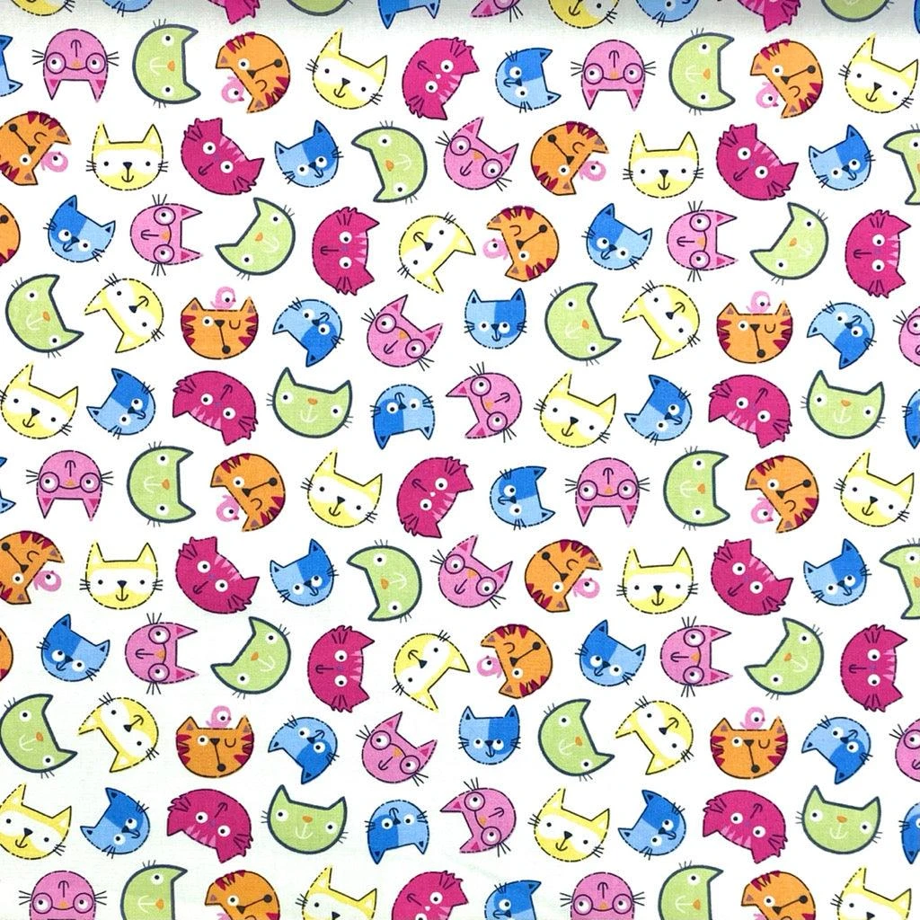 Cartoon Cat Faces Rose & Hubble Cotton Poplin Fabric 3 Cartoon Cat Faces Rose & Hubble Cotton Poplin Fabric - Image 3