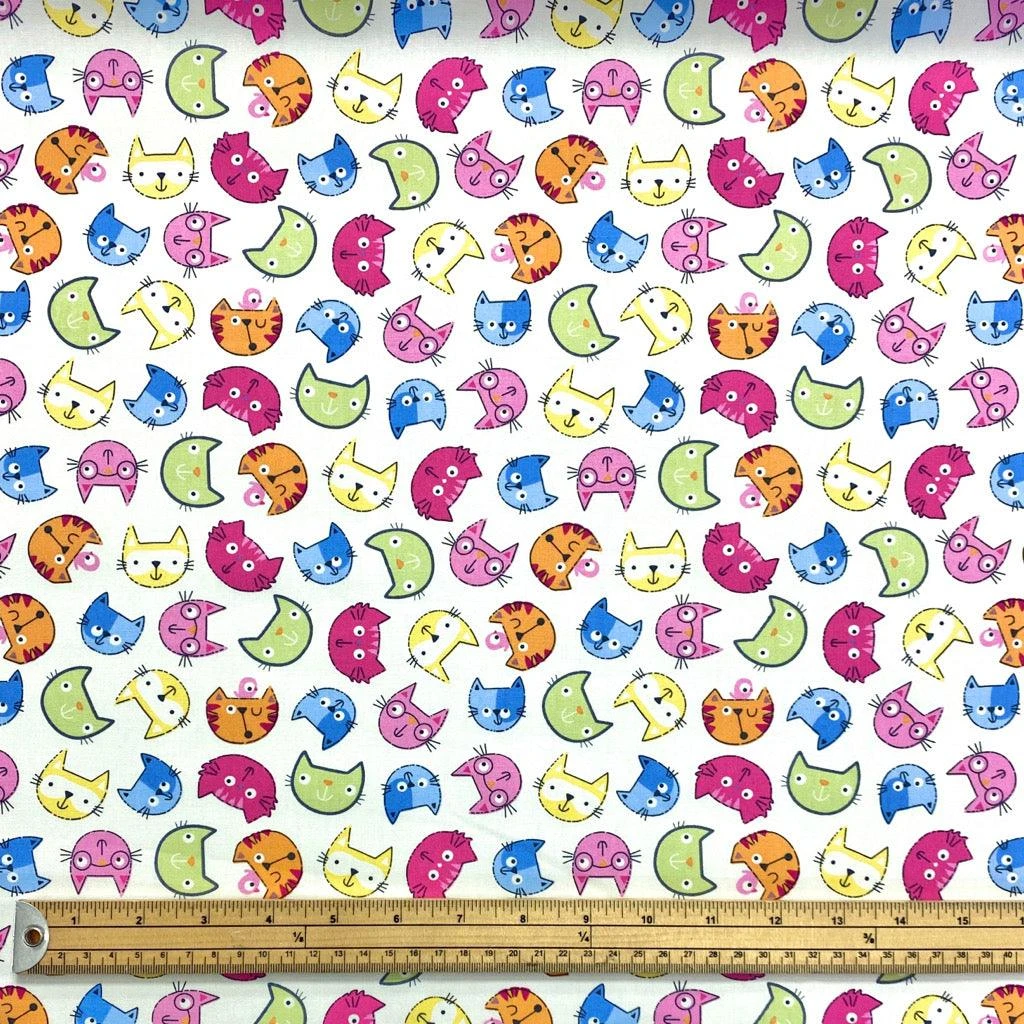Cartoon Cat Faces Rose & Hubble Cotton Poplin Fabric 2 Cartoon Cat Faces Rose & Hubble Cotton Poplin Fabric - Image 2