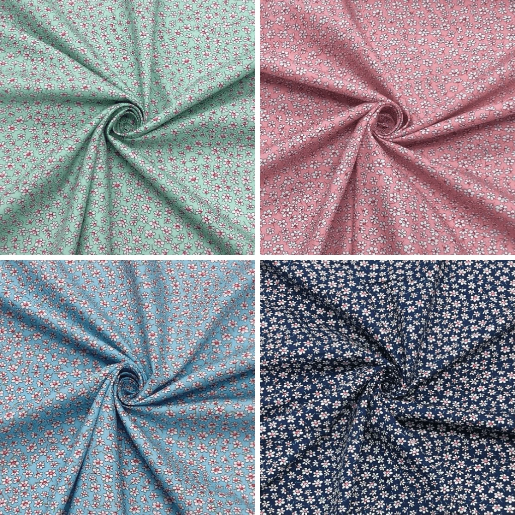 Sketched Mini Flowers Rose & Hubble Cotton Poplin Fabric 1 Sketched Mini Flowers Rose & Hubble Cotton Poplin Fabric