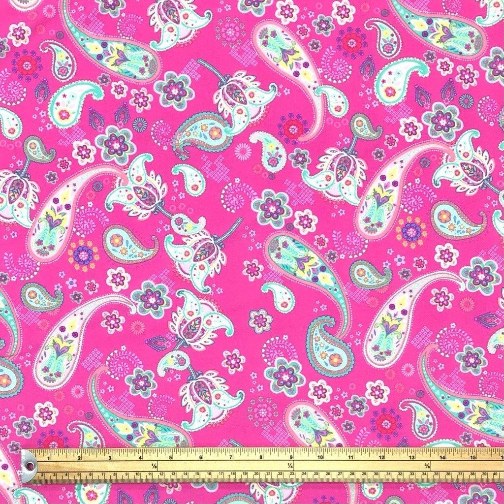 Multicolour Paisley On Pink Lycra Spandex Fabric 2 Multicolour Paisley On Pink Lycra Spandex Fabric - Image 2