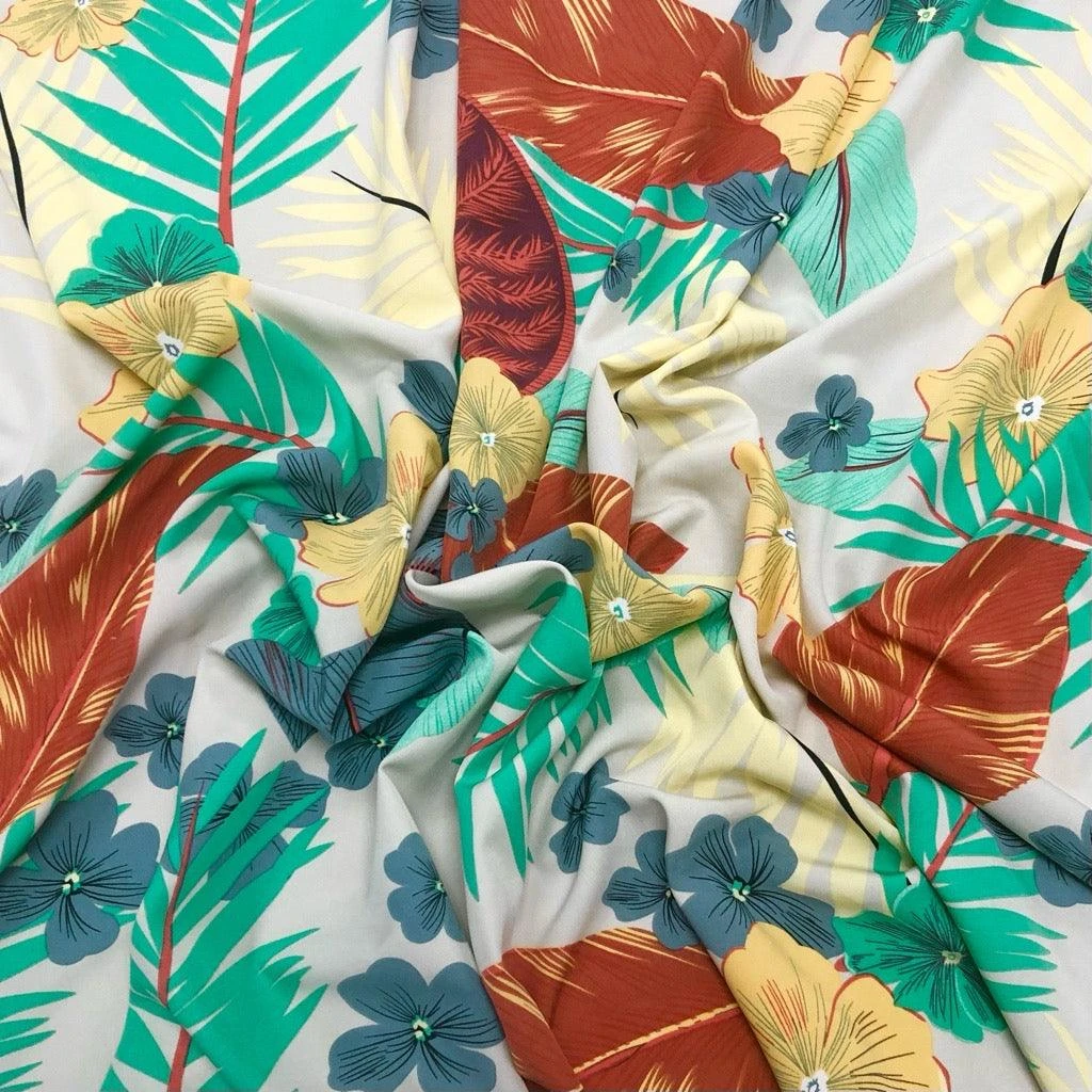 Large Tropical Flowers And Leaves Crepe Fabric 4 Large Tropical Flowers And Leaves Crepe Fabric - Image 4