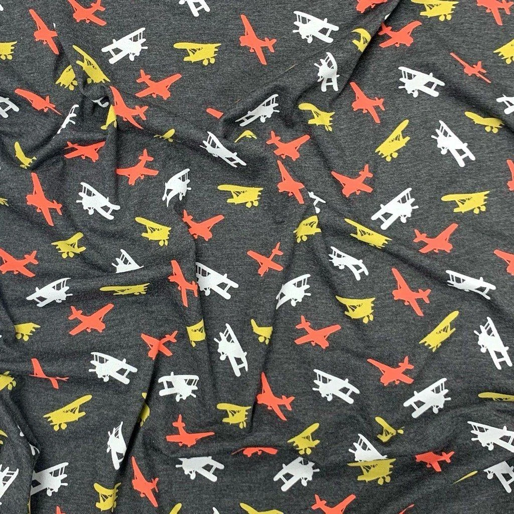 Colourful Aeroplane Cotton Jersey Fabric 2 Colourful Aeroplane Cotton Jersey Fabric - Image 2