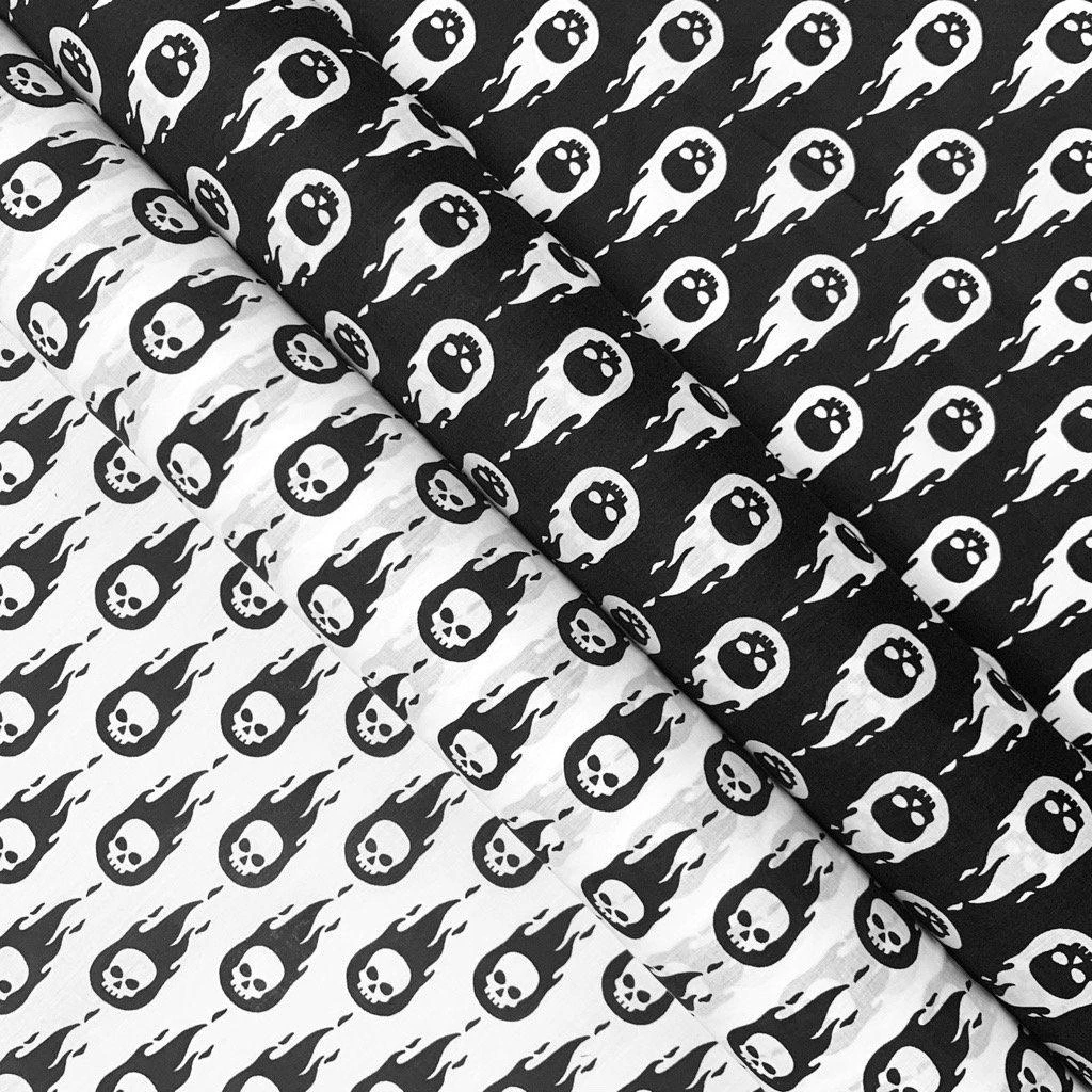 Flaming Skulls Polycotton Fabric 1 Flaming Skulls Polycotton Fabric