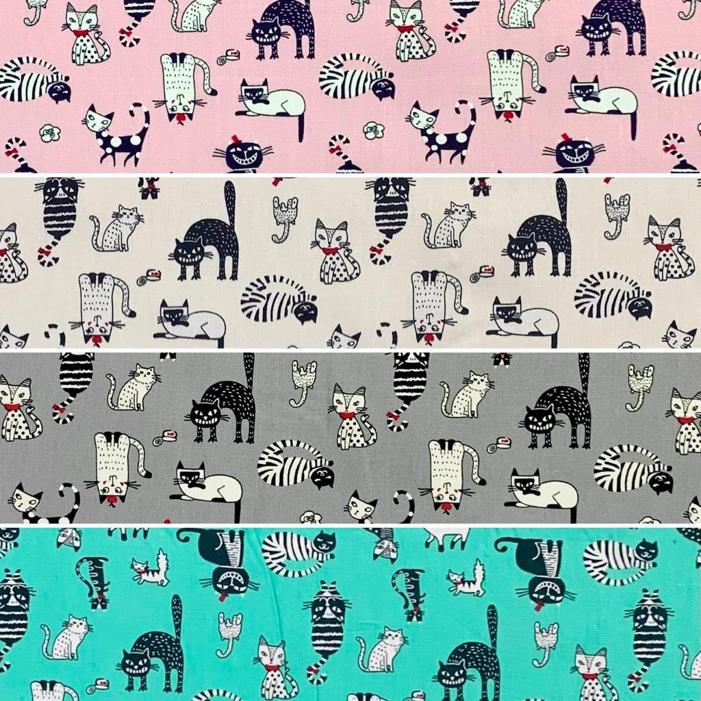 All Over Cats Rose & Hubble Cotton Poplin Fabric 1 All Over Cats Rose & Hubble Cotton Poplin Fabric