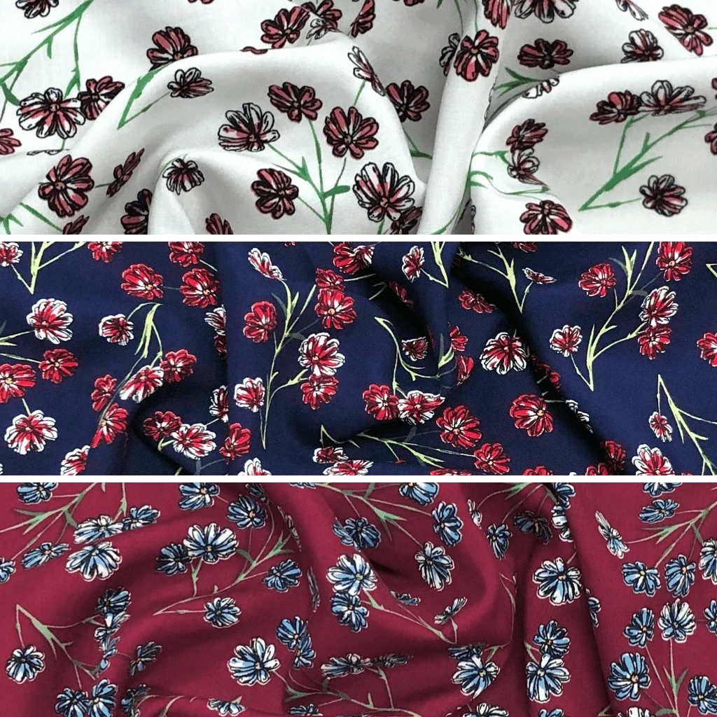 Flowers With Stems Viscose Fabric 1 Flowers With Stems Viscose Fabric