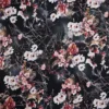 Digital Floral Branches On Black Polyester Fabric