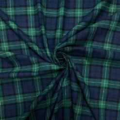 Navy And Green Tartan Brushed Cotton Fabric