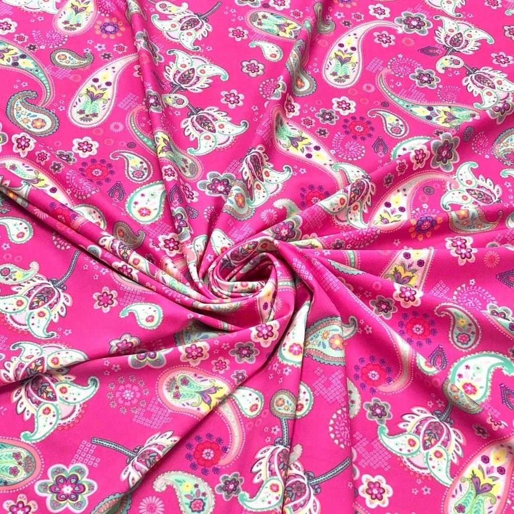 Multicolour Paisley On Pink Lycra Spandex Fabric 1 Multicolour Paisley On Pink Lycra Spandex Fabric